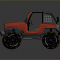 Red Open Top Off Road Vehicle With Big Tires And Jeep Style Design