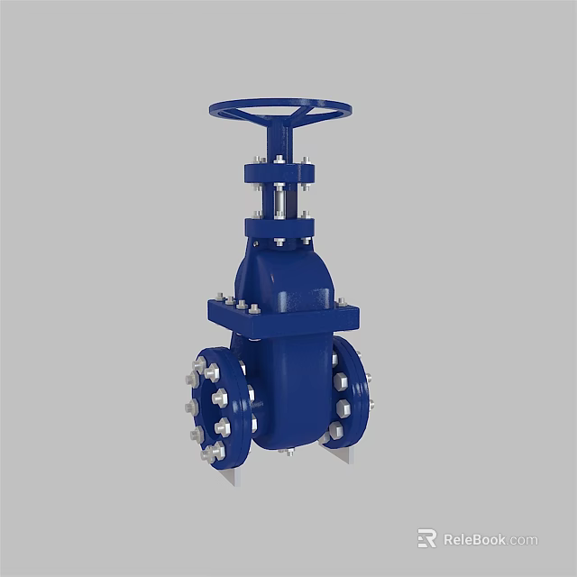 Blue Industrial Gate Valve With Flanged Ends And Heavy Duty Structure 3d model 