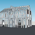 Detached House Wooden Frame Structure With Two Story Design And Multiple Windows 3d model