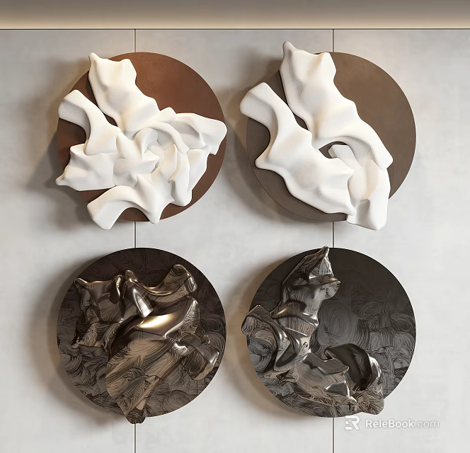 Stylish Modern Circular Wall Decor With White And Silver Metallic 3D Patterns 3d model 