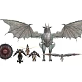 Game Movie Characters Featuring Spiked Orb Bull Armored Figure Winged Mechanical And Samurai Warrior