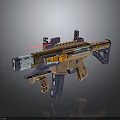 Futuristic Tactical Rifle With Red Laser Scope Brown Orange Color And Detailed Design