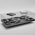 Modern Glass Coffee Table with Wavy Pattern Base and Books on Top 3d model