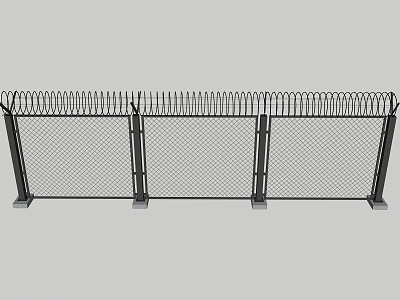 Metal Mesh Fence With Spiked Top Support Posts And Base For Outdoor Security 3d model
