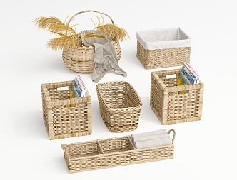 Rattan Woven Storage Basket Storage Blue 3d model