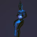 Glowing Blue Alien Character Holding Radiant Orb In Dark Cosmic Space Background