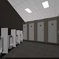 Public Restroom With Yellow Door Frames Male Female Entrances Large Screen TV And Wash Basin