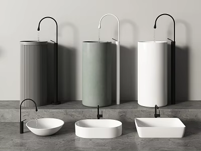 Modern Bathroom Sink Designs With Gray Green White Basins And Black Tall Faucets 3d model