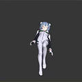 Anime Character With Blue Hair White Bodysuit Green And Black Accents On Dark Background