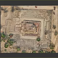 Ancient Architectural Model with Intricate Layout Miniature Buildings and Green Trees