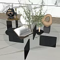 Modern Coffee Table With Open Book Green Plant Candle And Round Decor