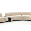 Modern Curved Multi Person Sofa With Beige Upholstery And Side Table