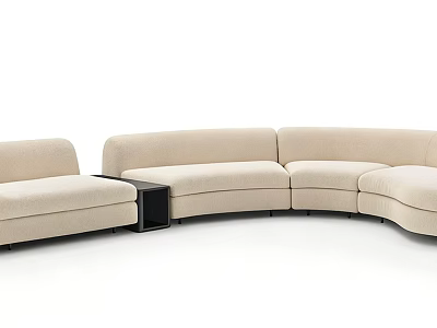 Modern Curved Multi Person Sofa With Beige Upholstery And Side Table 3d model