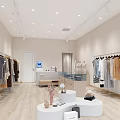 Modern Clothing Store Interior With Hanging Garments Mannequin And Display Platforms