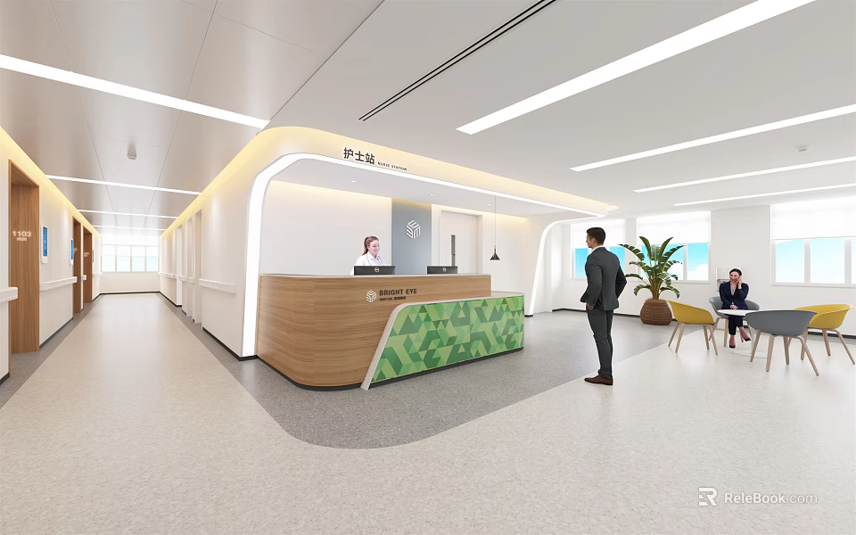 Bright Modern Hospital Outpatient Clinic Lobby With Reception Desk And Medical Staff 3d model 