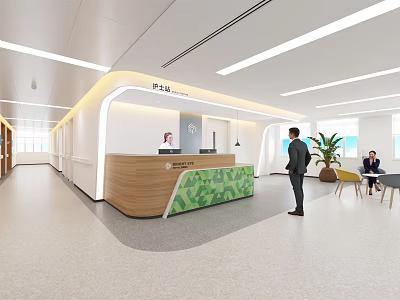 Bright Modern Hospital Outpatient Clinic Lobby With Reception Desk And Medical Staff 3d model