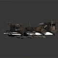 Vintage Wooden Boats With Canopies And Scattered Stone Debris Pieces