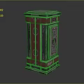 Red Storage Cabinet With Double Doors Black Trim And Decorative Details