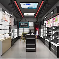 Modern Retail Store Interior With Display Shelves Large Screen And Spotlights