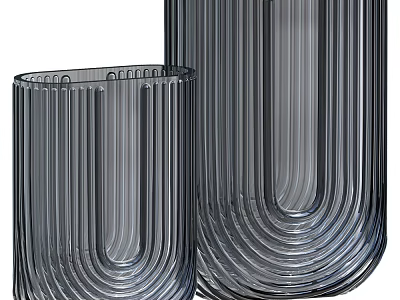 Gray Ceramic Vessels With Vertical Striped Texture And Modern Minimalist Design 3d model