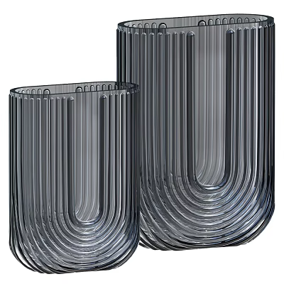 Gray Ceramic Vessels With Vertical Striped Texture And Modern Minimalist Design 3d model