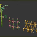 Decorative Green and Orange Bamboo Fences Tied with Ropes and Bamboo Plant