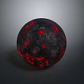 Scenic View of Black Sphere with Red Glowing Surface on Gray Reflective Background