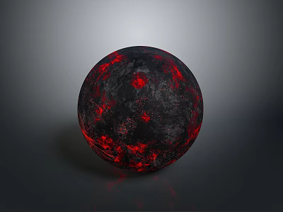 Scenic View of Black Sphere with Red Glowing Surface on Gray Reflective Background 3d model