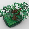Building Blocks Crafted Tree With Green Leaves And Brown Trunk On Green Base