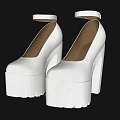 Stylish White Platform High Heels With Ankle Strap And Serrated Sole