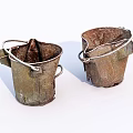 Rusted Industrial Equipment Metal Buckets With Handles And Vintage Design