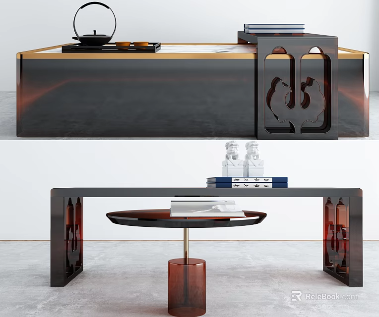 Modern Coffee Table With Unique Openwork Metal Frame And Circular Wooden Tabletop 3d model