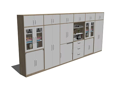 Modern Combination Bookcase With White Cabinets Wooden Frame And Open Compartments 3d model