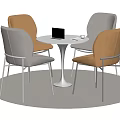 Round White Dining Table Set with Beige Light Gray Chairs Metal Legs on Light Rug
