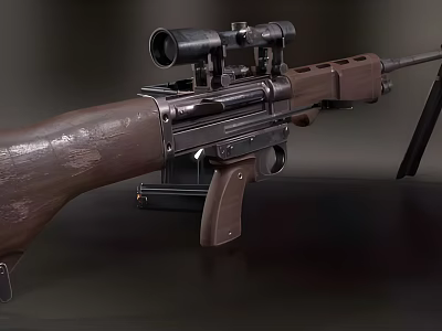 Vintage Bolt Action Rifle With Wooden Stock Scope And Bipod Stand 3d model