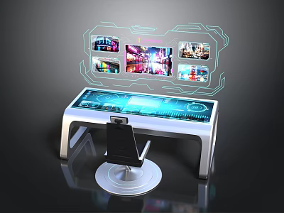 Interactive Tech Table With Touchscreen Surface Floating Digital Screens And Modern Display Setup 3d model