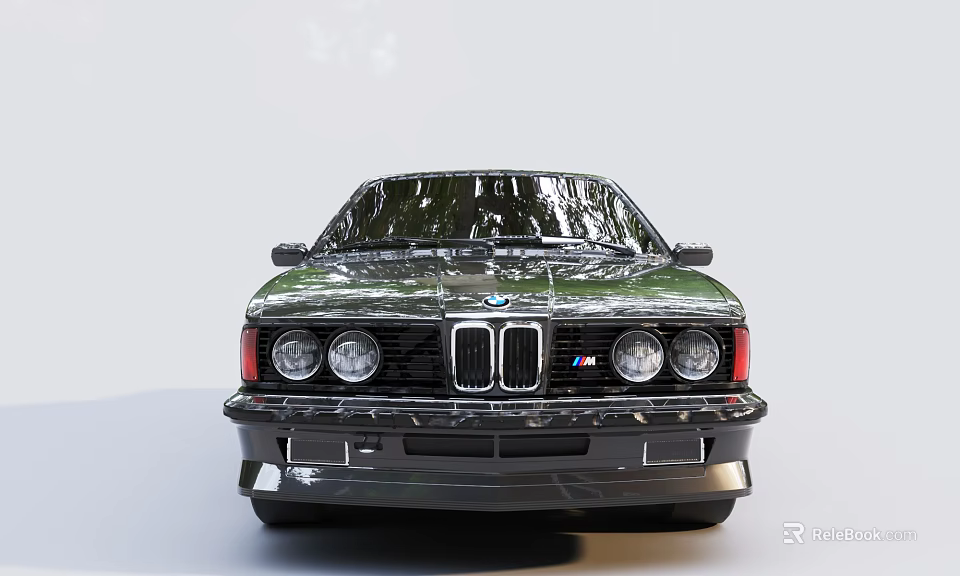 Vintage Green BMW Classic Car Front View With Sporty Design And Chrome Grille Details 3d model 