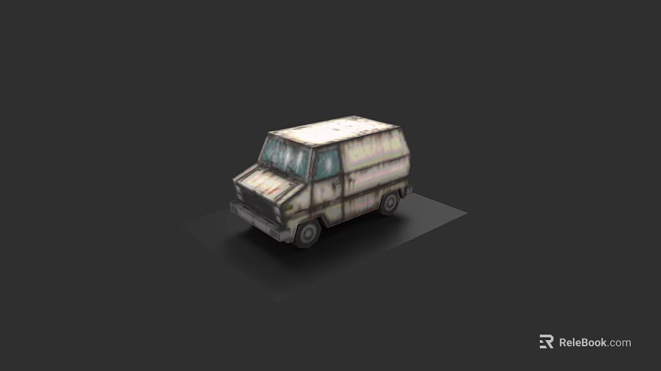 Old White Van With Worn Exterior Shabby Paint And Rusty Details 3d model 