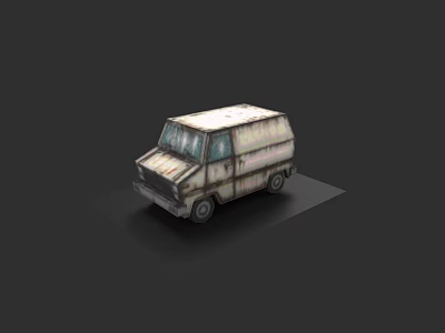 Old White Van With Worn Exterior Shabby Paint And Rusty Details 3d model
