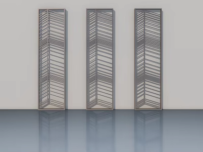 Modern Swing Doors With Herringbone Pattern Design Against Light Wall And Glossy Floor 3d model
