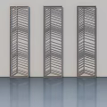 Modern Swing Doors With Herringbone Pattern Design Against Light Wall And Glossy Floor