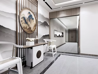 New Chinese Aisle Office Space Second Floor Restaurant Corridor 3d model