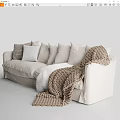 Cozy Beige Fabric Multi Seat Sofa With Plush Pillows And Knitted Blanket