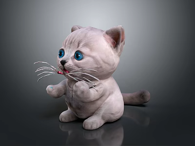 Cute White Kitten Plush Toy With Blue Eyes Sticking Out Tongue 3d model
