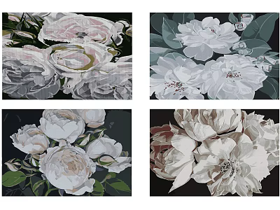 Square Rug With White Floral Patterns And Peony Print Design For Home Decor 3d model