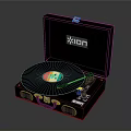 ION Black Open Case Turntable With Colorful Vinyl Record And Handle
