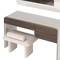 Modern Dark Wood Dressing Table With Mirror Storage Drawers And Upholstered Stool