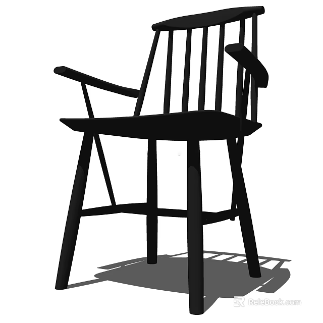 Classic Wooden Armchair With Curved Armrests And Sturdy Backrest Structure 3d model 
