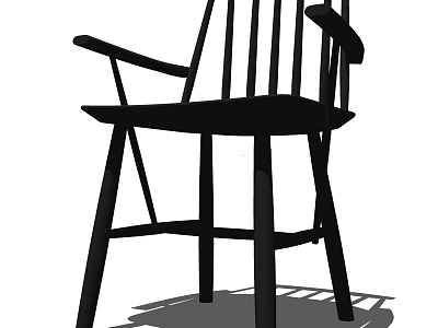 Classic Wooden Armchair With Curved Armrests And Sturdy Backrest Structure 3d model