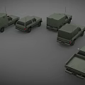 Multiple Green Military Vehicles Showcasing Various Models Like Trucks And SUVs 3d model